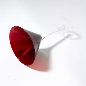 Deep Ruby Red Martini Glass with clear slem - 7