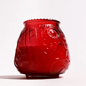 Ruby Red Embossed Glass Votive Candle Holder Vintage