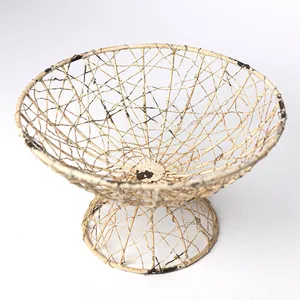 Country Farmhouse Off White Rustic Wired Pedestal Fruit Bowl 