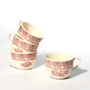Red Royal China Cup Transferware Pink Floral Cup Set 4 - 2.5