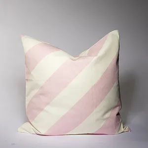 Pink and White Diagonal Striped Throw Pillows - 20