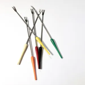 Fondue Forks Set of 6 Stainless Steel with Colorful Plastic Handles, Vintage - 10.5