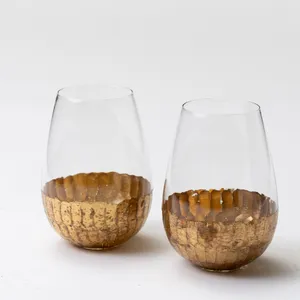 Gold Bottomed Moroccan Stemless Wine Glass 