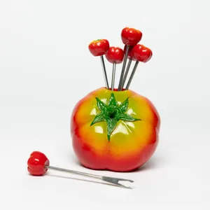 Resin made Tomato figurine  with tomato toothpicks hors d'oeuvres Appetizers with 6 cocktail forks Veggie Cocktail Picks resin vegetable shaped cocktail forks, hand made