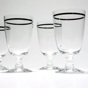 Art Deco - Mid Century Modern Crystal Ice Tea Glass with Platinum Sliver stripe around the Edge Short Stemmed water Goblet