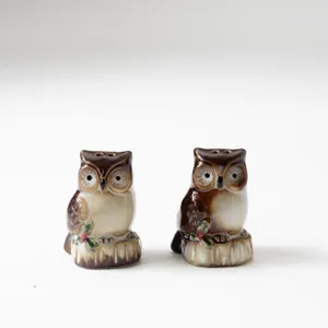 Vintage Ceramic Brown Owl Pair Salt and Pepper - 2.5