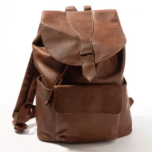 Faux Brown Leather Backpack - 15