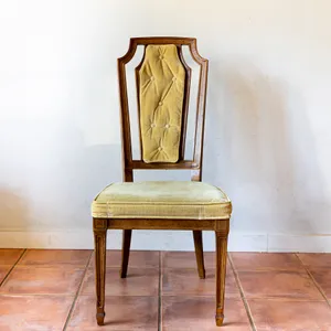 Wood Dining Chair with Tufted Yellow Velvet Back and Seat Cushion One With Arms - 19