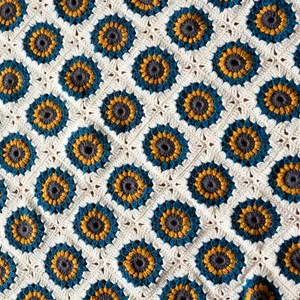Granny Square Afgan Teal, Gold, Gray, Cream