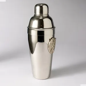 Silver Cocktail shaker with a winged woman emblem - 9.5