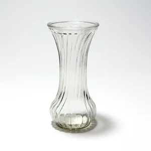 Housewares Vase: Hoosier Clear Ribbed Glass Flower Vase 