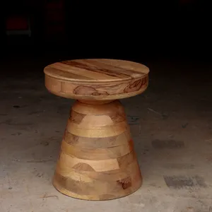 rustic mango wood pedestal stool natural grain, End Table, Pair