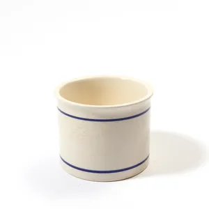 Ceramic French Country Off white Butter Crock Dish with blue lines Stoneware - 3