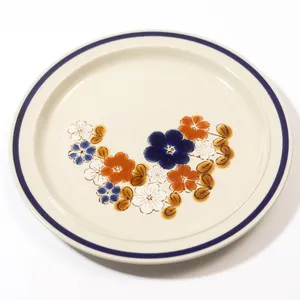 Vintage Design Stoneware Blue, White and Orange flowers - 10.75
