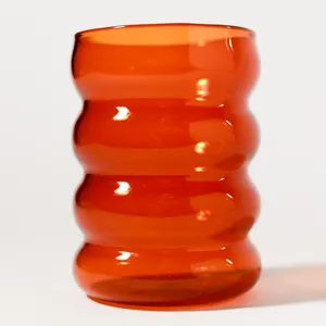 Retro Amber Bubble Glass Sculptural Mid-Century Tumbler