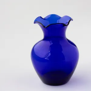 Short Blue Fluted Flower Vase - 4.5