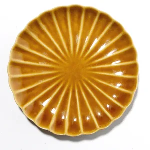 Evie Honey Dessert plate Vertical Grooves Chysanthemum Shaped Honey gold Colored 