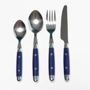 Blue Riveted Handle Red Barrel Studio Mabrey Stainless Steel Flatware Set 