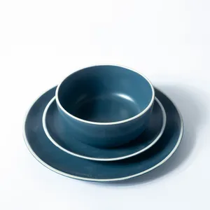 Smoky Blue with White Edge Dinnerware set Bowl - 6