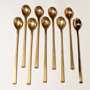Vintage Brass Long-Handle Cocktail Iced Tea Spoons Set