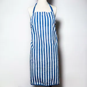 Kitchen Soft Goods: Vintage Blue and White Striped Apron fron the neck to the knee - 70