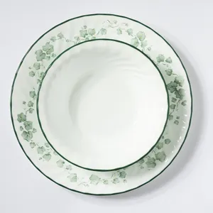 Corelle by Corning White ribbed plates with Ivy print Soup - 7.25 x 1.75
