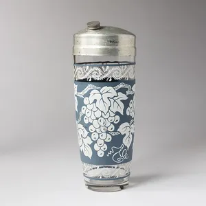 Vintage Cocktail Shaker with Blue and White Grape vine and leaves - 9.5