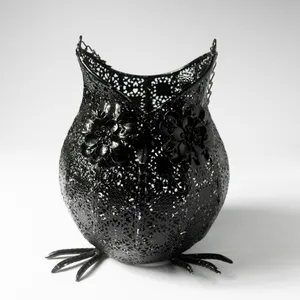 Halloween Owl with black flower eyes and a chain to hang from - 9