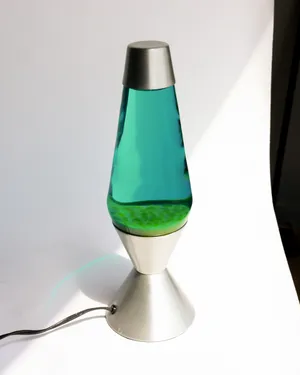 Vintage Lava Lamp Blue Liquid Yellow Lava, Silver Body