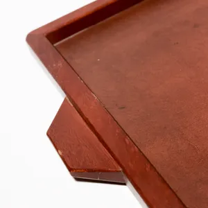 Art Deco Mahogany Leather Large Wood Inset Serving Desk Tray