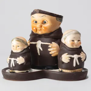 Vintage Goebel Monk Friar Tuck Salt & Pepper Shakers and Milk Pitcher Creamer with a handle and a tray