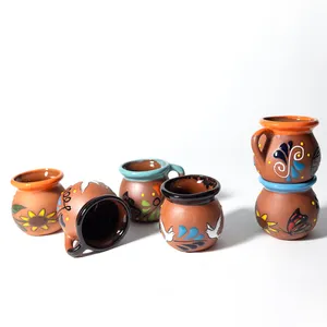 Hand Painted Mexican Pottery Mug Cup Multi Color Floral Design 