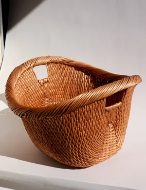 Large Oval Vintage French Wicker Woven Basket Rattan Blankets