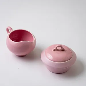 Pretty Pink Creamer and Sugar Bowl - 3