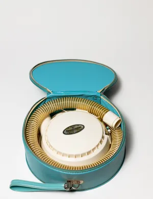 Vintage 1960's Portable Dormeyer Electric Hair Dryer Bonnet Style + Blue Carrying Case