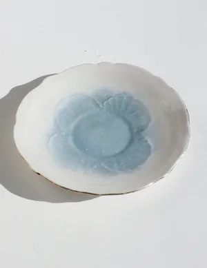 Small White China Plate with Blue Flower Center