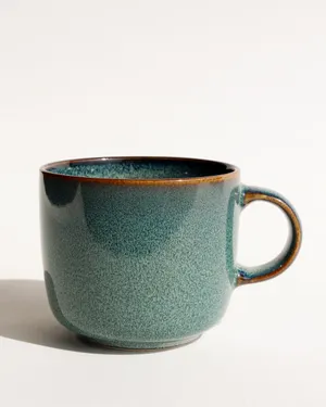Wide Rim Blue Denim with Brown Edging Over Sized Coffee Mug