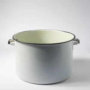 White Enamel Stock Pot with Black Rim and Handles no lid - 7.25