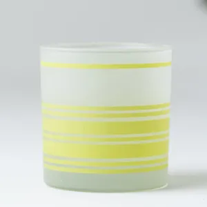 Vintage MidCentury Frosted Retro Yellow Striped Juice Glass - 3.25