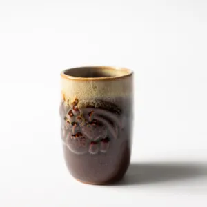 small 70 espresso cup brown with pain drip along the edge opaque - 3.25