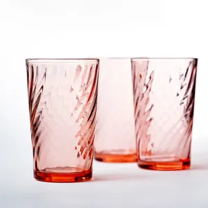 Set x 3 Pink Swirl Tumbler Water Glass - 4.25