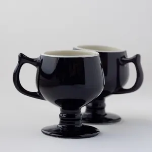 Set - 2 Black Pedestal Coffee Mug - 4.25