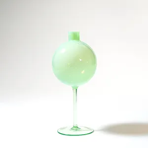 Stemmed Globe Bud Flower Vase irridescent green heavy - 9