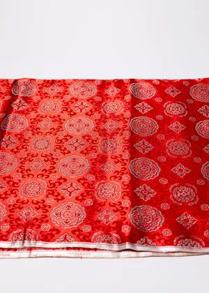 Fabric: Shiny red with Silver Flowers or Snowflakes Christmas or Asian Inspired