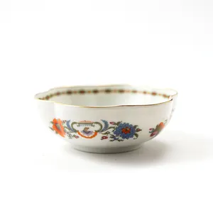 Vintage white with orange blue flowersscalloped Edge Vieux China Pattern Melon Bowl - 6.5