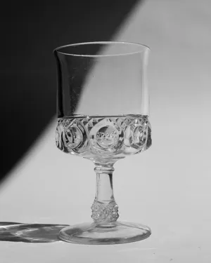 Antique King’s Crown Thumbprint Water Goblet Clear Stemmed Pressed Glass