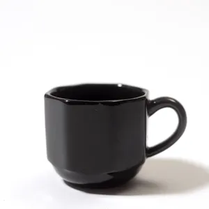Octagon shaped black glazed coffee cup - 2.5