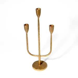 3-Candle Cast hammered Iron Metal Candelabra Candlestick Holders Candle Holder Wedding Event Candelabra Candle Stand Brass Gold