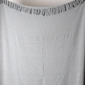 Gray Woven blanket throw with shiny thread and fringe detail - 4' x 6.5'