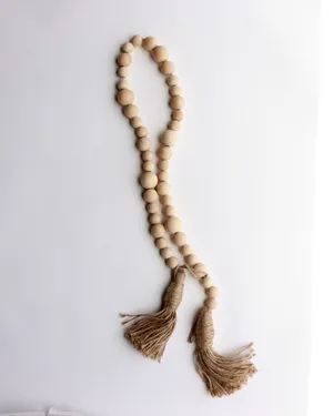 Boho Natural Wood Bead Jute Tassel Garland